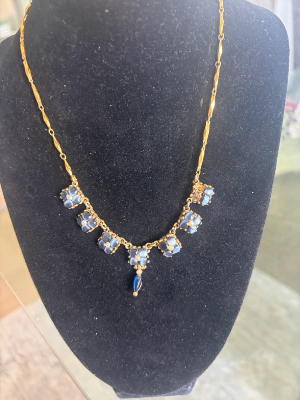 24k coated vintage Paris  Necklace with Blue Crystal Accents. - Picture 3 of 6